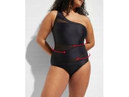 B.P.C kostium kąpielowy asymetryczny czarny na jedno ramię z siateczką