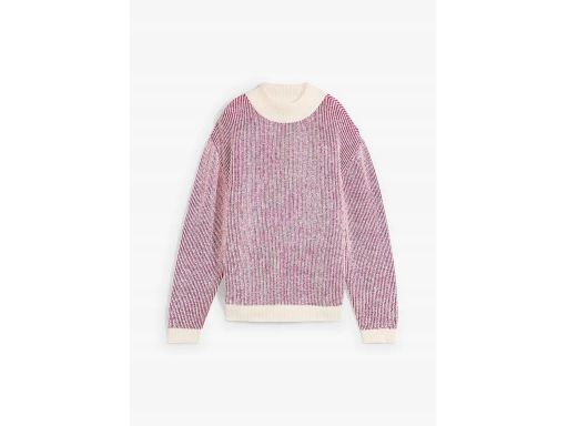 B.P.C sweter w paski śmietankowo-jeżynowy z wełną r.44/46