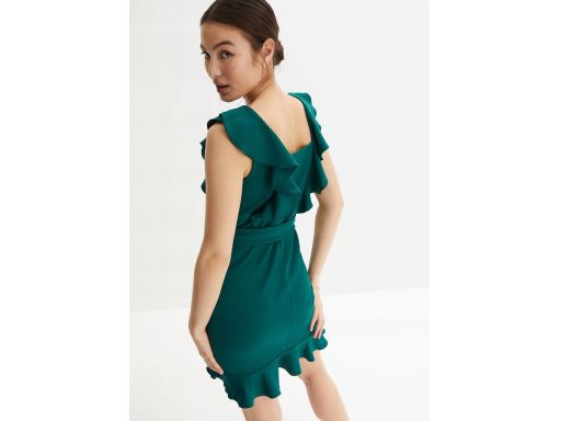 B.P.C sukienka z falbankami butelkowa zieleń r.36/38