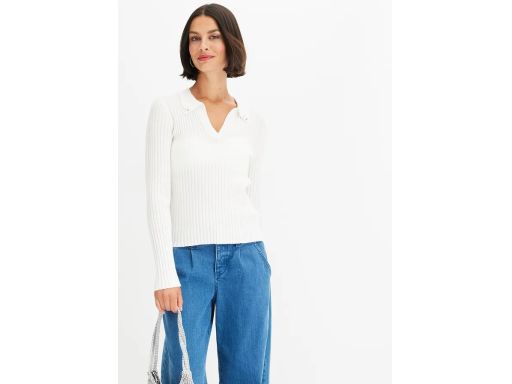 B.P.C sweter dzianinowy prążkowany śmietankowy polo 44/46.