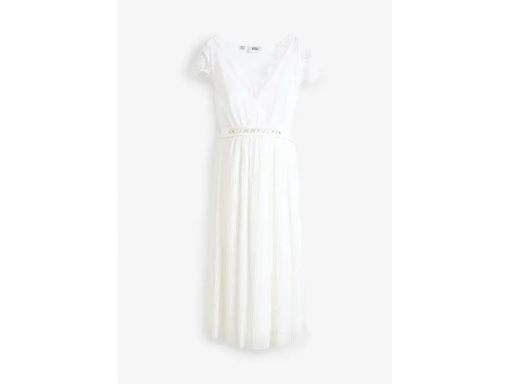 B.P.C biała sukienka ciążowa elegancka plisowana z dżetami 40/42.