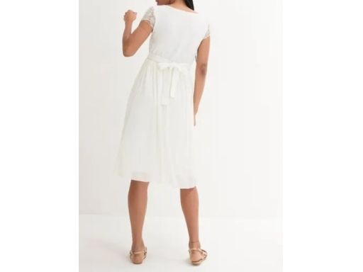 B.P.C biała sukienka ciążowa elegancka plisowana z dżetami 40/42.