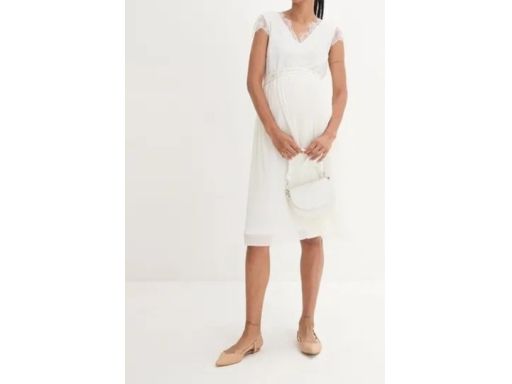 B.P.C biała sukienka ciążowa elegancka plisowana z dżetami 40/42.