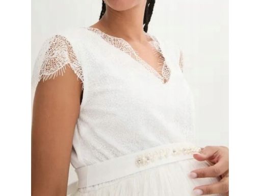 B.P.C biała sukienka ciążowa elegancka plisowana z dżetami 40/42.