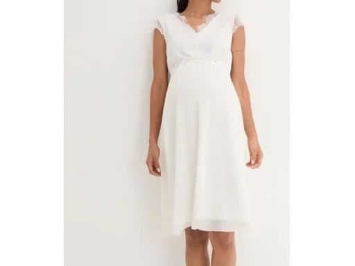 B.P.C biała sukienka ciążowa elegancka plisowana z dżetami 40/42.