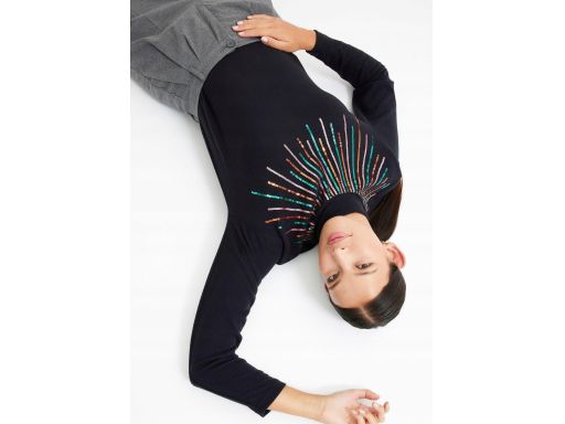 B.P.C czarna bluzka dzianinowa z dekoracyjnymi cekinami kolorowymi ^40