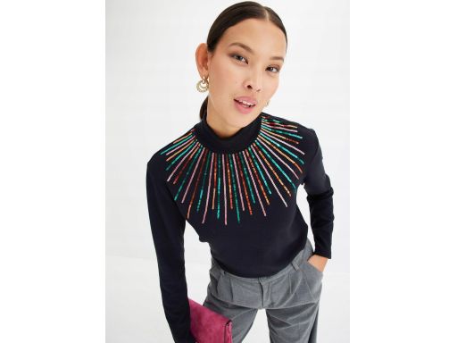 B.P.C czarna bluzka dzianinowa z dekoracyjnymi cekinami kolorowymi ^40