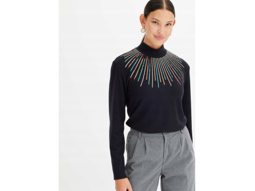 B.P.C czarna bluzka dzianinowa z dekoracyjnymi cekinami kolorowymi ^40