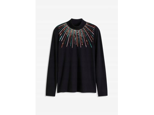 B.P.C czarna bluzka dzianinowa z dekoracyjnymi cekinami kolorowymi ^40