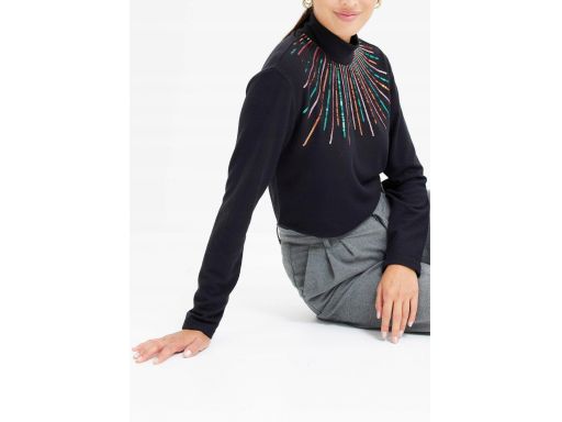 B.P.C czarna bluzka dzianinowa z dekoracyjnymi cekinami kolorowymi ^40