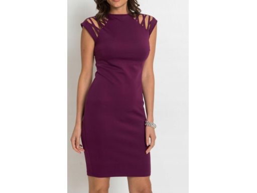 B.P.C dopasowana sukienka haft laserowy śliwkowa r.44/46