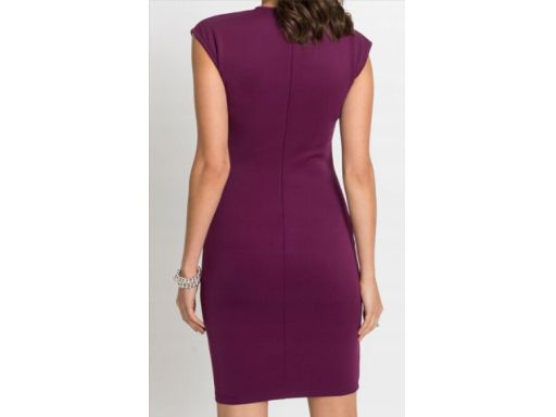 B.P.C dopasowana sukienka haft laserowy śliwkowa r.44/46