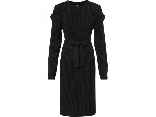 B.P.C sukienka dzianinowa czarna z wiązaniem w pasie ^44/46
