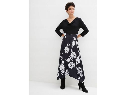 B.P.C czarna sukienka asymetryczna z dołem w białe kwiaty ^36/38