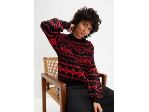 B.P.C sweter czarny w czerwony wzór norweski 52/54.