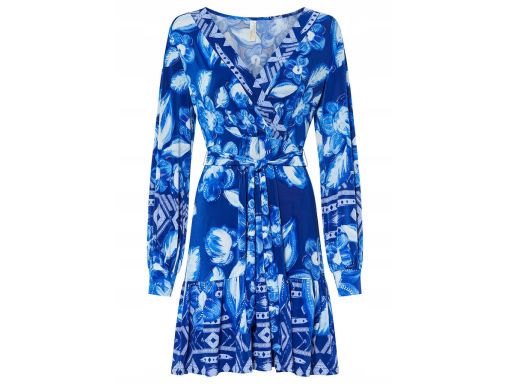 B.P.C krótka sukienka niebieska we wzory z dekoltem kopertowym ^36/38