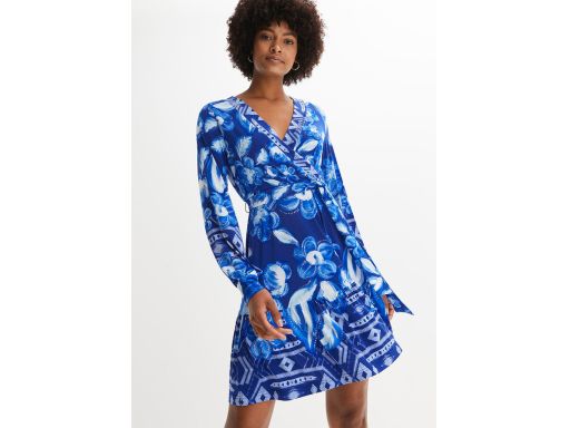 B.P.C krótka sukienka niebieska we wzory z dekoltem kopertowym ^36/38