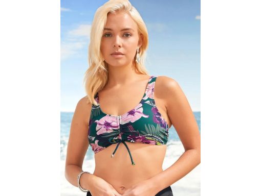 B.P.C bikini bustier turkusowe w kwiaty i szare figi ^42