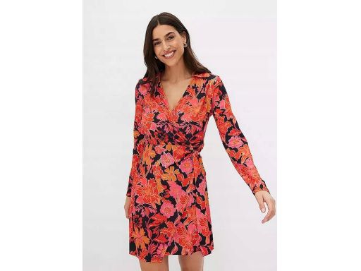 B.P.C sukienka z efektem założenia kopertowego czerwona w kwiaty ^48/5