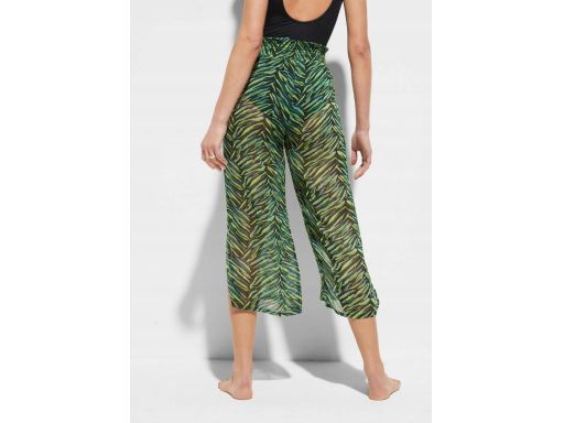 B.P.C szyfonowe zielone spodnie we wzorki plażowe z rozcięciem r.44