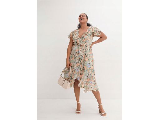 B.P.C asymetryczna zielona sukienka w kwiaty ^42