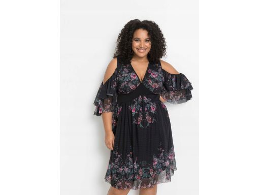 B.P.C siateczkowa sukienka odkryte ramiona czarna w kwiaty 36/38.