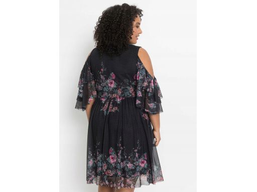 B.P.C siateczkowa sukienka odkryte ramiona czarna w kwiaty 36/38.
