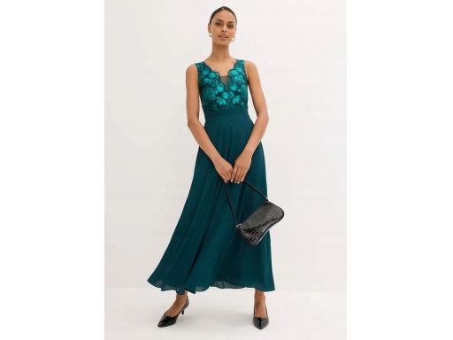 B.P.C sukienka szyfonowa długa zielona z cekinami 48.