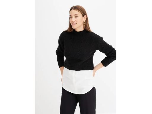B.P.C czarny sweter z koszulową wstawką białą r.36/38