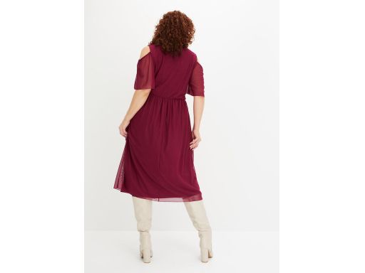 B.P.C bordowa sukienka siateczkowa z odkrytymi ramionami midi ^40/42