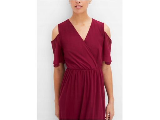 B.P.C bordowa sukienka siateczkowa z odkrytymi ramionami midi ^40/42