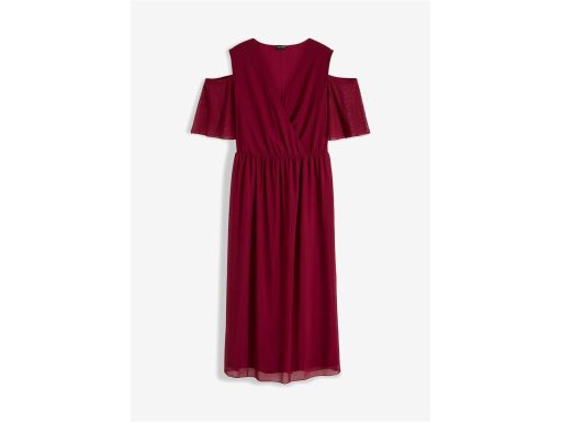 B.P.C bordowa sukienka siateczkowa z odkrytymi ramionami midi ^40/42