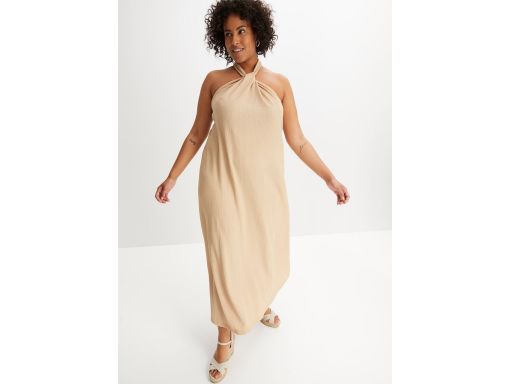 B.P.C długa sukienka z dekoltem halter krepa beż ^44/46