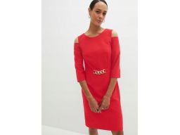 B.P.C sukienka ołówkowa czerwona z odkrytymi ramionami r.48
