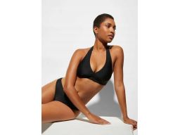 B.P.C bikini trójkątne miseczki wiązane na szyi czarne z figami ^46