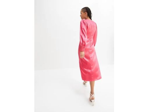 B.P.C sukienka długa satynowa malinowa z rozcięciem r.42