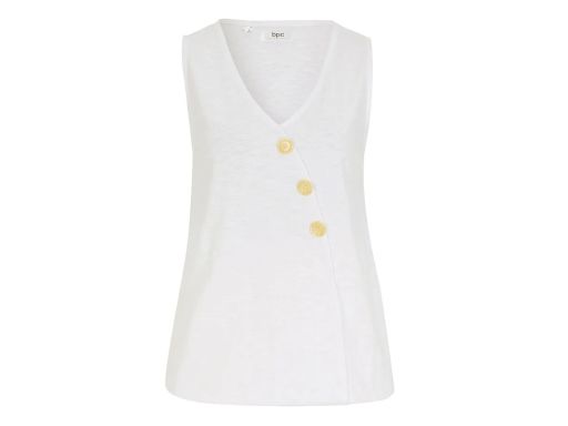 B.P.C biały top bawełniany z dekoracyjnymi guzikami 40/42.