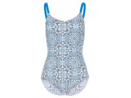 Modelujący kostium kąpielowy we wzory niebiesko-biały ^44