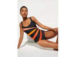 B.P.C kostium jednoczęściowy czarny w pomarańczowe paski 40.