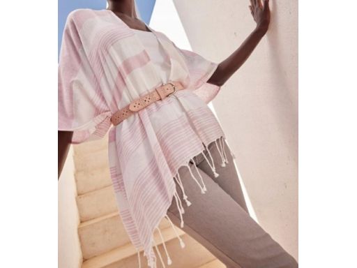 B.P.C poncho letnie biało-szare bawełniane ^one size