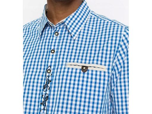 B.P.C męska koszula ludowa w kratkę z haftem 49/50.