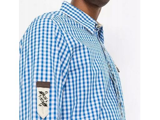 B.P.C męska koszula ludowa w kratkę z haftem 49/50.