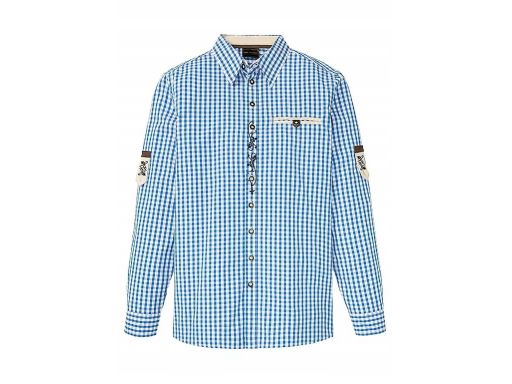 B.P.C męska koszula ludowa w kratkę z haftem 49/50.