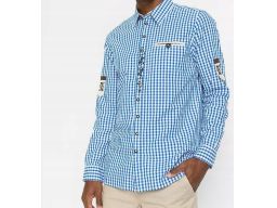 B.P.C męska koszula ludowa w kratkę z haftem 49/50.