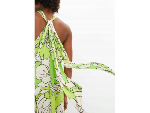 B.P.C sukienka długa zielono-limonkowa w kwiaty z wiązaniem na szyi 44