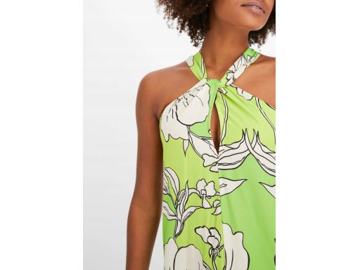 B.P.C sukienka długa zielono-limonkowa w kwiaty z wiązaniem na szyi 44