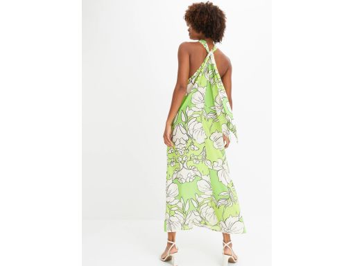 B.P.C sukienka długa zielono-limonkowa w kwiaty z wiązaniem na szyi 44