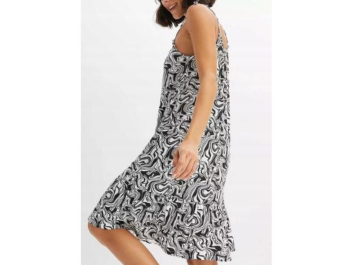 B.P.C sukienka letnia biała w czarne wzory na wiązane ramiączka ^32/34