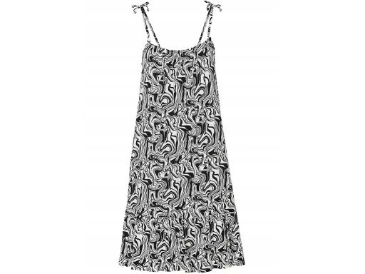 B.P.C sukienka letnia biała w czarne wzory na wiązane ramiączka ^32/34