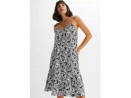 B.P.C sukienka letnia biała w czarne wzory na wiązane ramiączka ^32/34